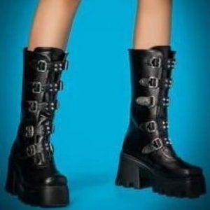 Studded & Buckle Detail Platform Combat Boots